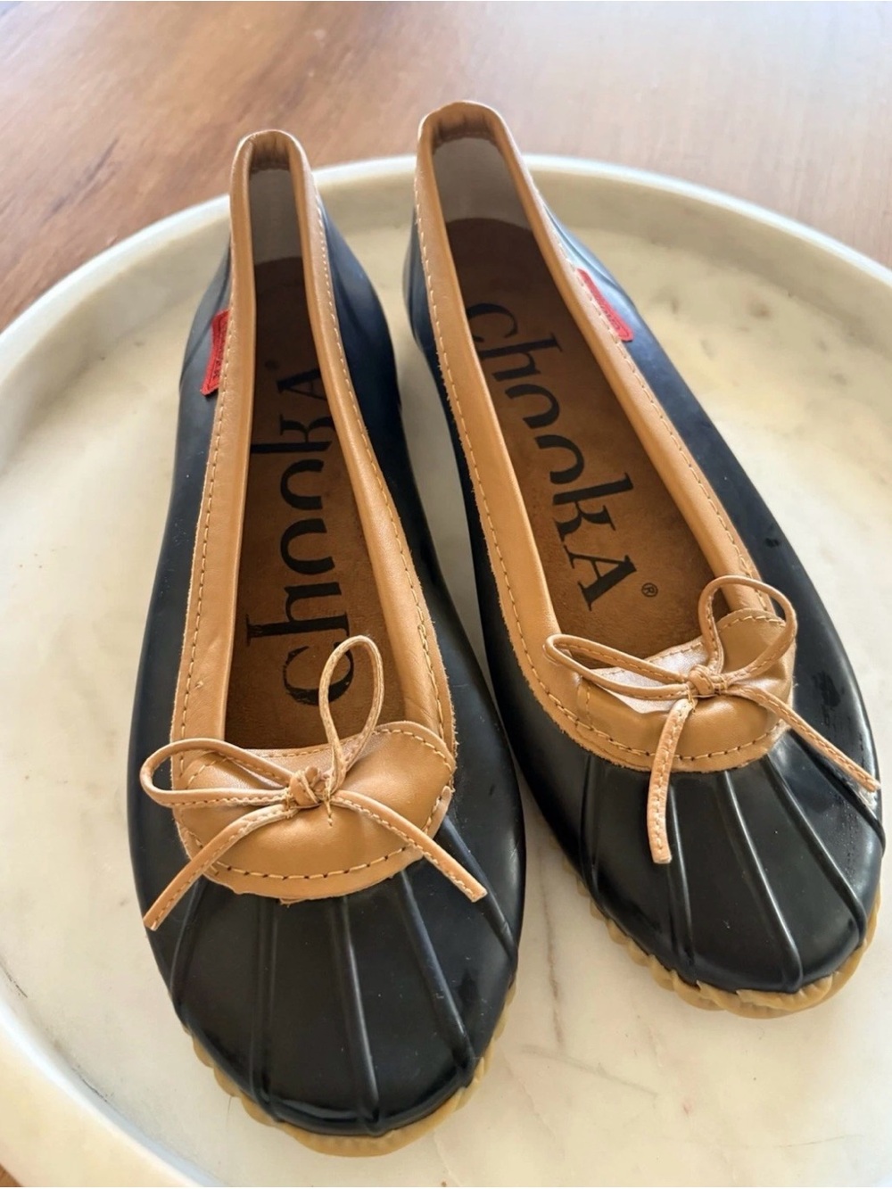 Chooka Women's Black and Tan Duck Skimmer Style Ballet Flats Garden